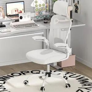 Mimoglad Office Chair, High Back Ergonomic Desk Chair with Adjustable Lumbar Support and Headrest, Swivel Task Chair with flip-up Armrests for Guitar Playing (Modern, Ivory White)