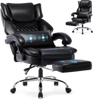 High Back Reclining Office Chair with Footrest, Executive Computer Desk Chair with Massaging Lumbar Cushion, Adjustable Angle, Breathable Thick Padding for Comfort, Black