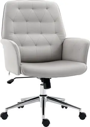 Vinsetto Velvet Home Office Chair, Tufted Height Adjustable Computer Desk Chair with Swivel Wheels and Padded Armrests, Light Gray