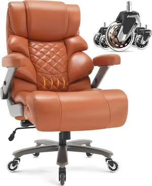 VUZI 700lbs Big and Tall Office Chair-Large Computer Chair with Adjustable Lumbar Support 3D Flip Arms Plus Size Wheels, High Back Executive Desk Chair, Heavy Duty Metal Base, Thick Padded Wide Seat