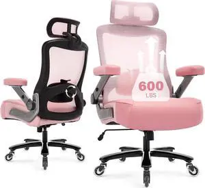 600lbs Big and Tall Office Chair- Heavy Duty Executive Computer Chair with 3D Flip Arms Large Wheels, Ergonomic Mesh High Back Desk Chair, Extra Wide Seat Adjustable Lumbar Support&Headrest
