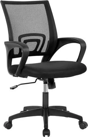 Home Office Chair Ergonomic Desk Chair Mid-Back Mesh Computer Chair Lumbar Support Comfortable Executive Adjustable Rolling Swivel Task Chair with Armrests(Black)