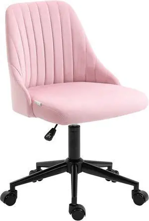 Vinsetto Mid-Back Office Chair, Velvet Fabric Swivel Scallop Shape Computer Desk Chair for Home Office or Bedroom, Pink