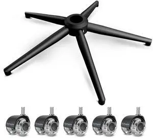 Sytopia 24''(60cm) Criss Cross Home Office Swivel Chair Base Replacement with Rubber Casters, Heavy Duty Desk Chair Reinforced Metal Leg, Universal Caster and Gas Cylinder Size, Matte Black