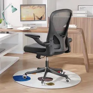 Ergonomic Office Chair with Adjustable Flip-Up Armrests & Lumbar Support - Thickened Cushion Desk Chair with Wheels, Home Office Computer Chair (Black)