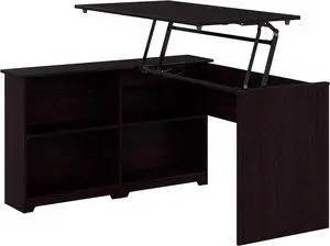 Bush Furniture Cabot 52W 3 Position Sit to Stand Corner Desk with Shelves in Espresso Oak