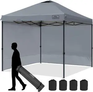 KAMPKEEPER 10x10 Pop Up Canopy Tent with 2 Sidewalls, Beach Tent - Easy Outdoor Sun Shade for Events, Parties, Camping - Gazebo with 4 Weight Bags & Carry Bag.Grey