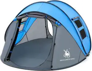 4 Person Easy Pop Up Tent,9.5X6.6X52'',Waterproof, Automatic Setup,2 Doors-Instant Family Tents for Camping, Hiking & Traveling