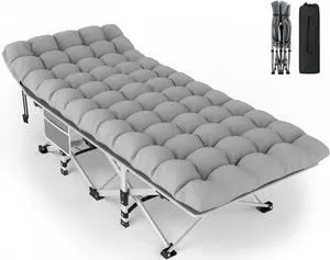ZENPETIO 28In Folding Camping Cot for Adult, Portable Sleeping Cot with Mattress, Outdoor Heavy Duty Cot Bed for Camp with Carry Bag for Home, Office, Camp, Travel, Vacation(Max Loading 500lbs)