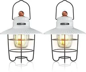 EverBrite LED Camping Lantern Pack of 2, USB C Rechargeable Lantern with 3 Light Modes, Vintage Outdoor Lanterns with Power Bank Function for Power Outages, Hurricane, Emergency, Fishing