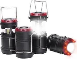 Lichamp 4 Pack Lantern Camping Essentials Lights, Battery Powered Collapsible Lanterns Flashlights with Red Strobe/SOS, Magnetic Base, for Power Outages, Hurricane, Tent Lights for Emergency
