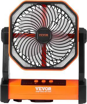 VEVOR 8'' Camping Fan with LED Light, 20000mAh Rechargeable Battery Operated, 4-Speed, 72H Runtime, Quiet Portable Tent Fan for Bedroom, Travel, Office