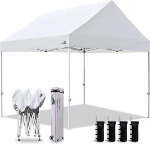 Eurmax USA Patented 10x10 Pop Up Canopy Tent Party Tent Commercial Instant Canopies Shelter with Heavy Duty Roller Bag,Bonus 4 Sand Bags (Snow White)