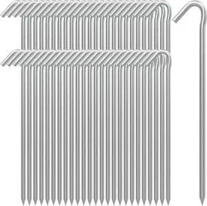 AAGUT Tent Stakes, Tent Stake Metal Garden Edging Fence Hooks Yard Camping Stake Heavy Duty Galvanized 9 Inch (9 Inch Tent Stakes ONLY, 50)