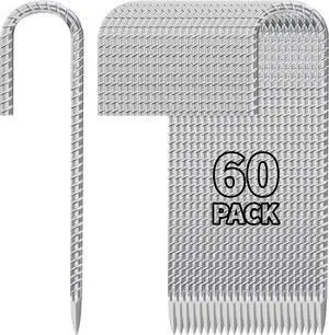 12 Inch Ground Stakes Heavy Duty J Hook 60-Pack Metal Spikes Galvanized Ground Hooks Anchors Rebar Ground Stakes for Fence Tent Gazbo Bounce House and Outdoor Decorations Inflatables