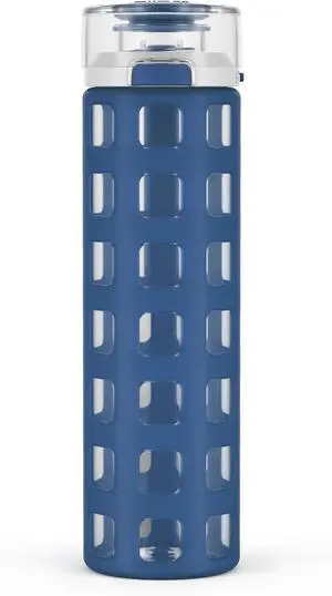 Ello Syndicate 20oz Reusable Glass Water Bottle with One-Touch Leak Proof Flip Lid and Protective Non-Slip Silicone Sleeve and Carry Loop for Coffee, Tea and Water, BPA-free Dishwasher Safe