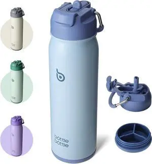 BOTTLE BOTTLE 24oz Insulated Water Bottle Stainless Steel Sport Water Bottle with Straw and Adjustable Lid Daily Pill Organizer