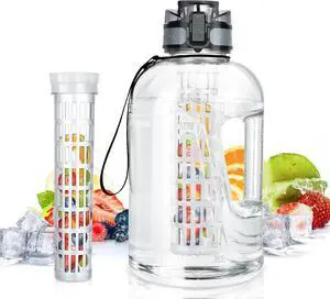 UTEBIT 74 OZ Fruit Infuser Water Bottle, Half Gallon Insulated Sports Water Bottle With Straw, 2.2L BPA Free Leak Proof Tritan Large Water Jug with Strap for Gym, Camping, Travel, Outdoor