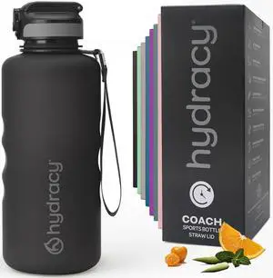 Hydracy Water Bottle with Time Marker -Large BPA Free Water Bottle & No Sweat Sleeve -Leak Proof Gym Bottle with Fruit Infuser Strainer & Times to Drink -Ideal for Fitness Sports & Outdoors