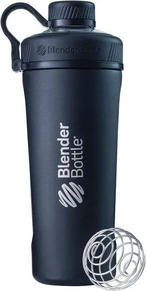 BlenderBottle Radian Shaker Cup Insulated Stainless Steel Water Bottle with Wire Whisk, 26-Ounce, Matte Black