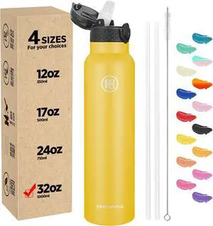Han's Bottle Sports Water Bottle - 32 Oz, Straw Lid, Leak Proof, Vacuum Insulated Stainless Steel, Double Walled, Thermo Mug,Ginger