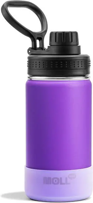 Kids Water Bottle with Spout Lid-12 oz Sports Wide Mouth Water Bottle for School-Reuasble Stainless Steel Vacuum Insulated Water Flask with Silicone Boot(Purple)