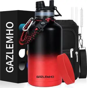 Insulated Water Bottle 64 oz, Half Gallon Water Jug Cold 48H, BPA Free Stainless Steel Bottles with Straw/Chug 2-in-1 Lid, Bag, Paracord Handle, Silicone Boot, Sports Gym School Metal Flask Insulated Water Bottle 64 oz, Half Gallon Water Jug Cold 48H, BPA Free Stainless Steel Bottles with Straw/Chug 2-in-1 Lid, Bag, Paracord Handle, Silicone Boot, Sports Gym School Metal Flask