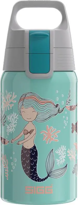 SIGG - Kids Water Bottle - Shield ONE Atlantis - Leakproof - Lightweight - BPA Free - Stainless Steel - Light Blue With Mermaid - 17 Oz