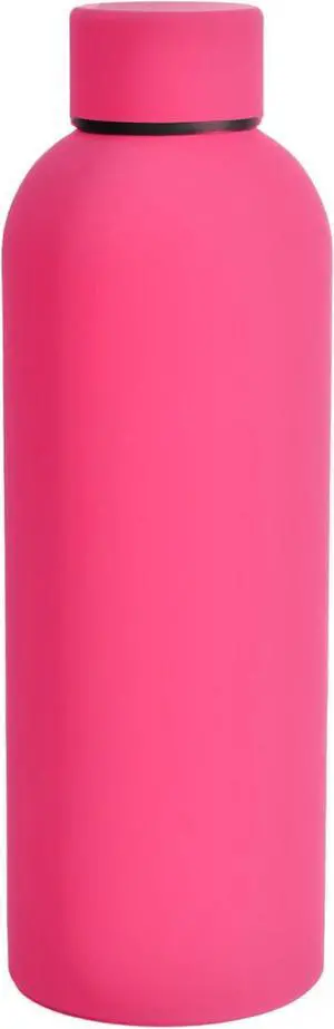 17oz Matte Finish Stainless Steel Water Bottle | Vacuum Insulated Travel Bottle | 12 hrs Hot & 18 hrs Cold | Smooth Rubber Finish Water Bottle (Pink)