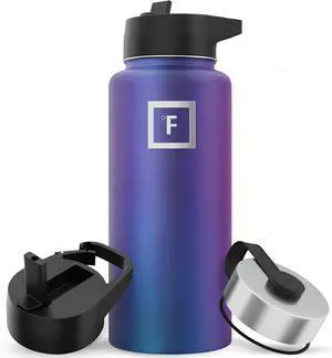 IRON °FLASK Camping & Hiking Hydration Flask with 3 Lids - Stainless Steel, Double Walled & Vacuum Insulated Water Bottle - Leak Proof & BPA Free 32 Oz