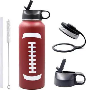 40 oz Football Water Bottle, Metal Travel Tumbler Sports Flask with 2 Lids, Stainless Steel Double Wall Vacuum Leakproof Insulated Water Bottles, Football Accessories Gifts for Mom Men Boys Player