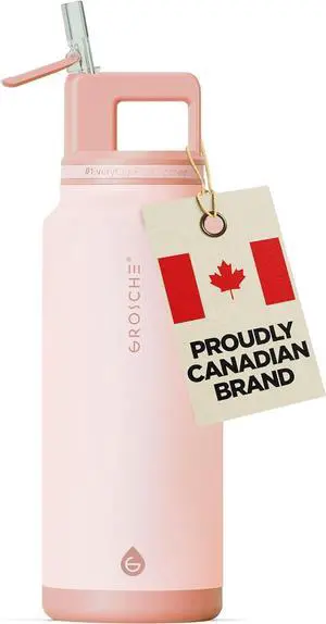 GROSCHE Alpine Flip n' Sip 40 oz Insulated Water Bottle - Stainless Steel, Leakproof Flask with Straw - Perfect for Gym, Travel & Outdoor Use - Keeps Water Cold up to 60 hrs - Rose Pink