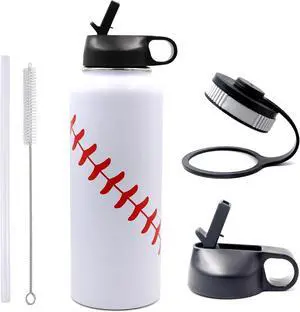 40 oz Baseball Water Bottle, Sports Flask Metal Travel Tumbler with 2 Lids, Stainless Steel Double Wall Vacuum Insulated Leak Proof Water Bottles, Baseball Accessories Gifts for Mom Men Boys Girls