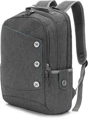 KINGSLONG 15.6 inch Grey Laptop Backpack for Men Women, Stylish Buttons Decor Daypack with USB Charging Port, Water Resistant Computer Bag Notebook Bag Suitable for College Travel Work Gifts KINGSLONG 15.6 inch Grey Laptop Backpack for Men Women, Stylish Buttons Decor Daypack with USB Charging Port, Water Resistant Computer Bag Notebook Bag Suitable for College Travel Work Gifts
