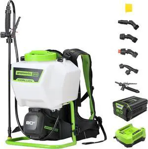 Greenworks 80V Backpack Sprayer 4 Gallon,Battery Powered Backpack Sprayer Kit for Weeding, Spraying, Pest Control, 2Ah Battery and Charger Included, Green, 80V Sprayer Kit (2.0Ah) Greenworks 80V Backpack Sprayer 4 Gallon,Battery Powered Backpack Sprayer Kit for Weeding, Spraying, Pest Control, 2Ah Battery and Charger Included, Green, 80V Sprayer Kit (2.0Ah)