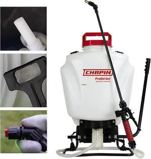 Chapin 4-Gallon ProSeries Backpack Sprayer, 3-Stage Filtration | Chemical-resistant poly tank; adjustable brass, poly and fan nozzles for precise lawn, garden and landscape coverage Chapin 4-Gallon ProSeries Backpack Sprayer, 3-Stage Filtration | Chemical-resistant poly tank; adjustable brass, poly and fan nozzles for precise lawn, garden and landscape coverage
