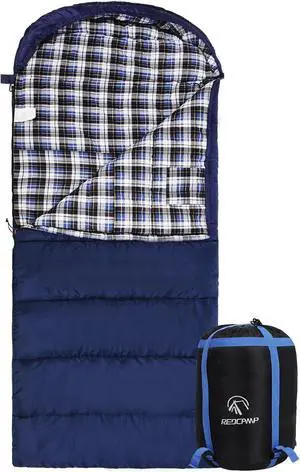 REDCAMP Flannel Sleeping Bag for Adults, Comfortable Cotton Envelope Sleeping Bags for Camping, Backpacking, Hiking, with Detachable Hood&Compression Sack, Blue/Red/Grey/Black REDCAMP Flannel Sleeping Bag for Adults, Comfortable Cotton Envelope Sleeping Bags for Camping, Backpacking, Hiking, with Detachable Hood&Compression Sack, Blue/Red/Grey/Black