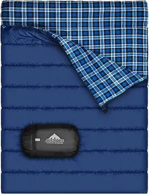 Cotton Flannel Double Sleeping Bag, 2 Person Camping Sleeping Bag | Queen Size for Adults Couples Family Camping Backpacking Hiking or Rv Traveling, Lightweight and Waterproof, 3-4 Season Use Cotton Flannel Double Sleeping Bag, 2 Person Camping Sleeping Bag | Queen Size for Adults Couples Family Camping Backpacking Hiking or Rv Traveling, Lightweight and Waterproof, 3-4 Season Use