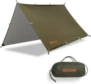 GOLDCAMP 70D Camping Tarp PU15000mm Waterproof Rain Fly UV50+(10x10ft) | Heavy-duty ripstop with rust-resistant grommets for custom setups. Tarp and pouch included with every set. GOLDCAMP 70D Camping Tarp PU15000mm Waterproof Rain Fly UV50+(10x10ft) | Heavy-duty ripstop with rust-resistant grommets for custom setups. Tarp and pouch included with every set.