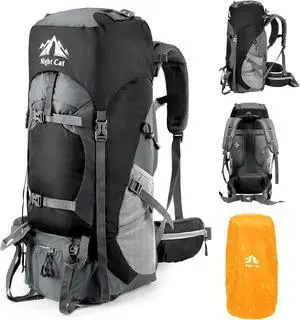 Night Cat Hiking Backpacks 70L Camping Backpacking Packs for Men Women Lightweight Outdoor for Mountaineering Traveling, No Internal Frame Night Cat Hiking Backpacks 70L Camping Backpacking Packs for Men Women Lightweight Outdoor for Mountaineering Traveling, No Internal Frame