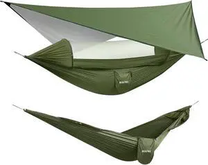 G4Free Large Camping Hammock for Outside with Mosquito Net and Rain Fly | Up to 440lb Portable Hammock with Bug Net, Tree Straps, Tent Tarp for Outdoor Hiking Camping Backpacking Travel(Army Green) G4Free Large Camping Hammock for Outside with Mosquito Net and Rain Fly | Up to 440lb Portable Hammock with Bug Net, Tree Straps, Tent Tarp for Outdoor Hiking Camping Backpacking Travel(Army Green)