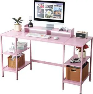 Computer Desk 55-inch with Storage Shelf - Pink Ideal Gaming Desk for Bedrooms, Small Spaces, and Home Offices Modern Writing Desk for PCs. Computer Desk 55-inch with Storage Shelf - Pink Ideal Gaming Desk for Bedrooms, Small Spaces, and Home Offices Modern Writing Desk for PCs.