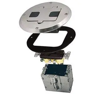 RACO 1-Gang Floor Box Kit, Recessed Duplex 15A TR Device, Steel Box, Nickel RACO 1-Gang Floor Box Kit, Recessed Duplex 15A TR Device, Steel Box, Nickel
