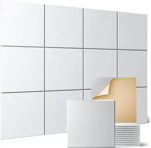 Sonicism 12 Pack Acoustic Wall Panels with Self-Adhesive, 12" X 12" X 0.4" Sound Proof Foam Panels, Decorative Soundproof Wall Panels, Sound Proof Absorbing Tiles for Home & Offices, White Sonicism 12 Pack Acoustic Wall Panels with Self-Adhesive, 12" X 12" X 0.4" Sound Proof Foam Panels, Decorative Soundproof Wall Panels, Sound Proof Absorbing Tiles for Home & Offices, White