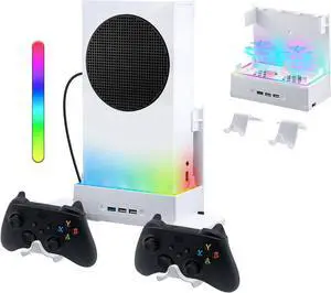 Mcbazel Wall Mount for Xbox Series S, Wall Mount Kit Accessories with Dual Cooling Fans & RGB Light, 3-Speed Adjustable Stand, Extra USB Ports, 2 Controller Holder for Xbox Series S Console - White Mcbazel Wall Mount for Xbox Series S, Wall Mount Kit Accessories with Dual Cooling Fans & RGB Light, 3-Speed Adjustable Stand, Extra USB Ports, 2 Controller Holder for Xbox Series S Console - White