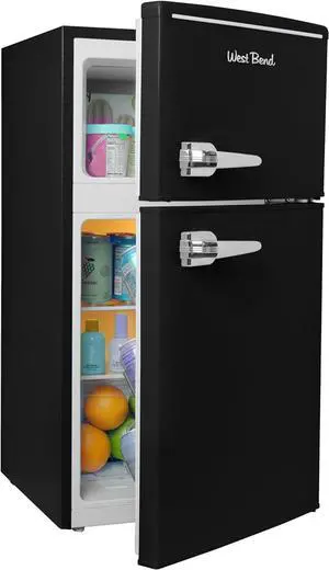 West Bend Mini Fridge with Freezer for Bedroom, Office, Bar or Dorm Room, Retro Compact Refrigerator features Glass Shelves, Manual Defrost and Adjustable Temperature Control, 3.1-Cu.Ft., Black West Bend Mini Fridge with Freezer for Bedroom, Office, Bar or Dorm Room, Retro Compact Refrigerator features Glass Shelves, Manual Defrost and Adjustable Temperature Control, 3.1-Cu.Ft., Black