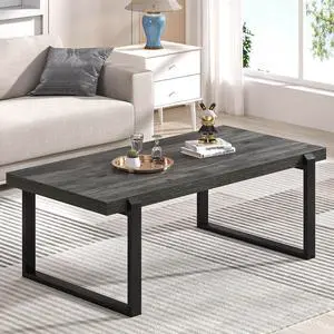 EXCEFUR Modern Coffee Table, Rustic Wood and Metal Center Table, Rectangle Cocktail Tea Table for Living Room, Grey, 44 Inch EXCEFUR Modern Coffee Table, Rustic Wood and Metal Center Table, Rectangle Cocktail Tea Table for Living Room, Grey, 44 Inch