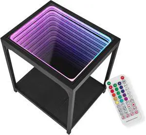 FUSLITE 3D Infinity Mirror Light Table,RGB Side Table FUSLITE 3D Infinity Mirror Light Table,RGB Side Table
