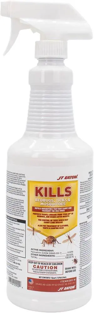 JT Eaton Water-Based Insecticide Spray for Bed Bugs, Ticks, and Mosquitos, Quart Bottle JT Eaton Water-Based Insecticide Spray for Bed Bugs, Ticks, and Mosquitos, Quart Bottle