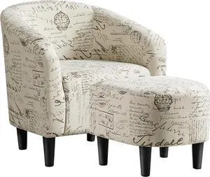 Yaheetech Small 25.5in Wide Boucle Barrel Accent Chair, Letter Print Yaheetech Small 25.5in Wide Boucle Barrel Accent Chair, Letter Print